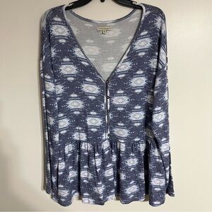 Women’s Simply Southern Long Sleeve Blue & White Aztec Pattern Cardigan Size XL